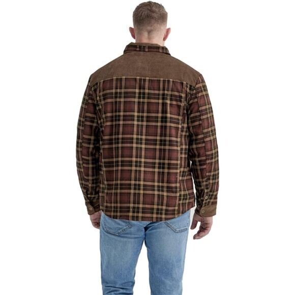 Men's Long Sleeve Sherpa Lined Shirt Jacket Flannel Plaid Fleece Coats - Picture 4 of 7